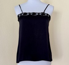 Vintage Black Cami Top French Lace Silk Camisole Rosy Made In Paris Sz S
