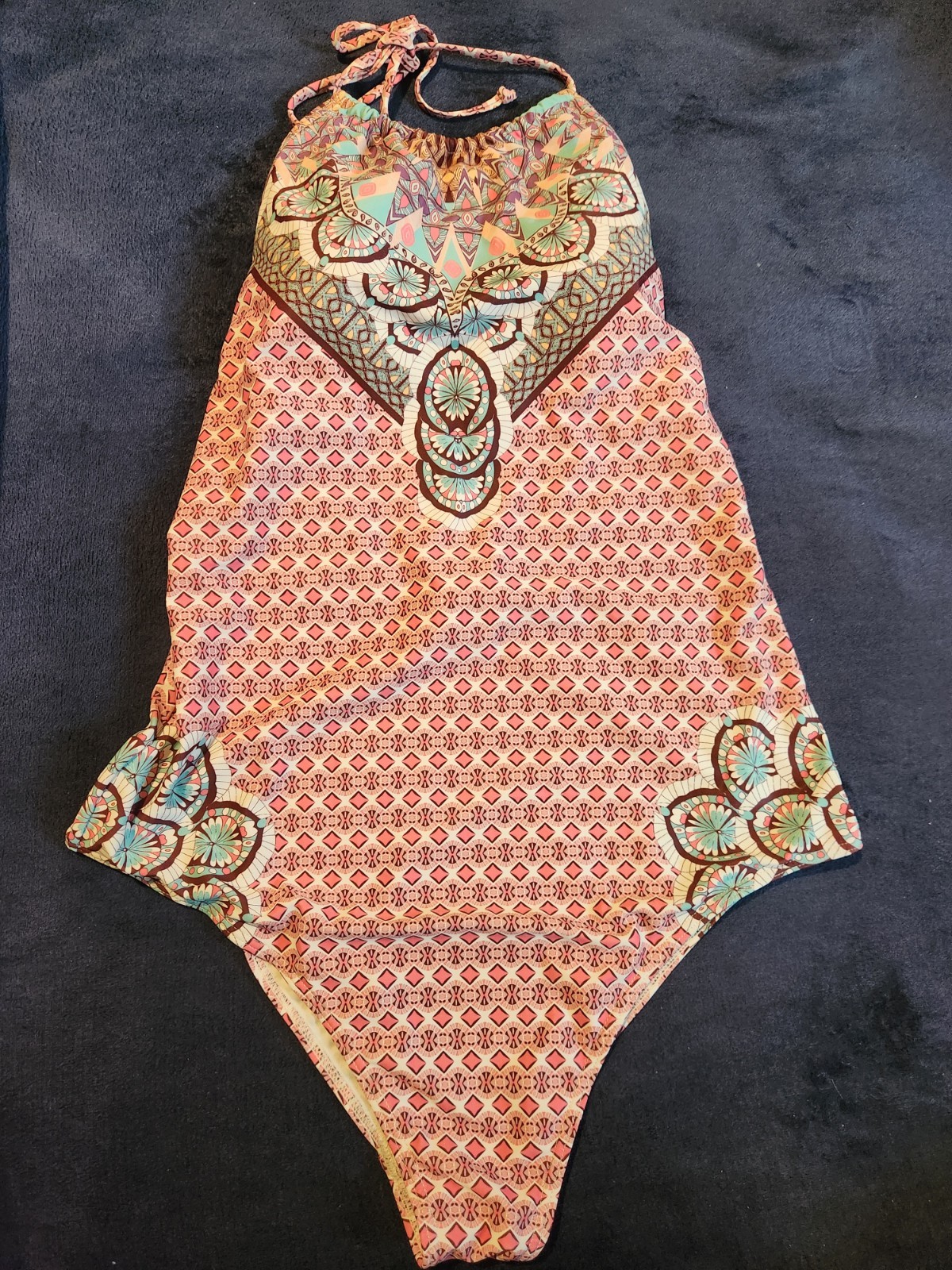 Shade & Shore Pink Multicolor Geometric Halter Adjustable One Piece Swimsuit XL