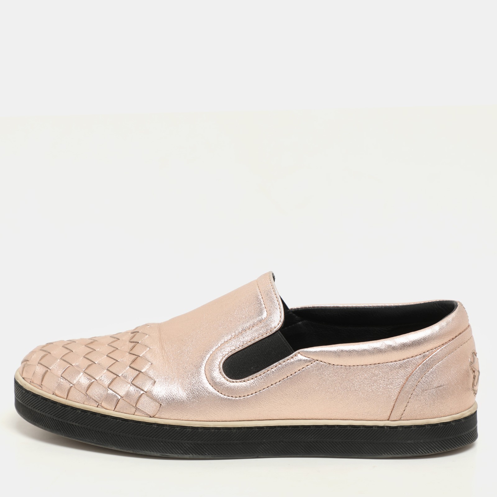 Bottega Veneta Rose Gold Intrecciato Leather Slip-On Sneakers Size 37 EU