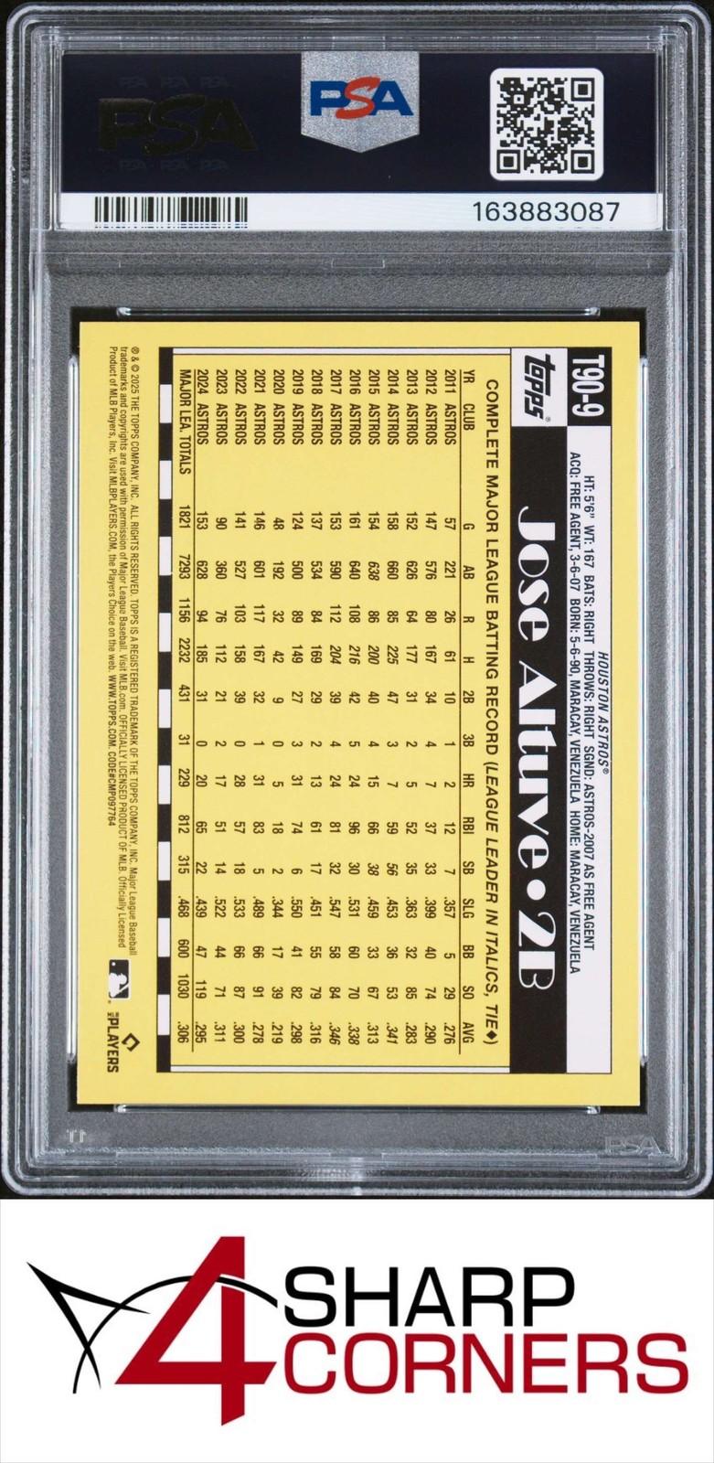2025 TOPPS 1990 TOPPS BASEBALL #T90-9 JOSE ALTUVE POP 2 PSA 10 view 2