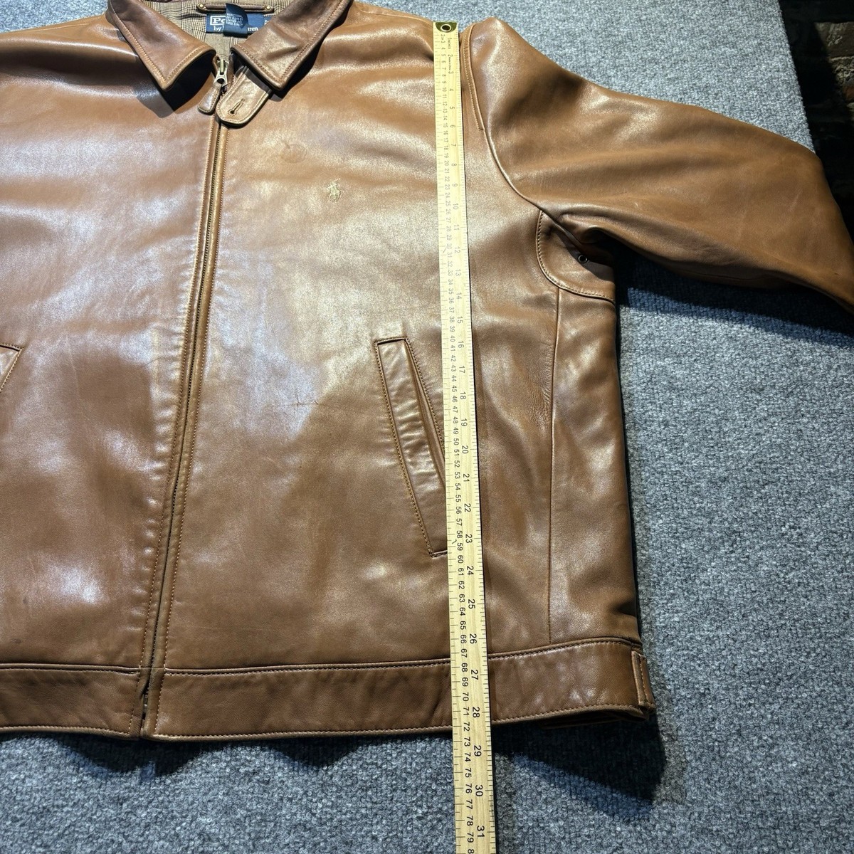 Vintage 90's Polo Ralph Lauren Leather Houndstooth Jacket Lambskin