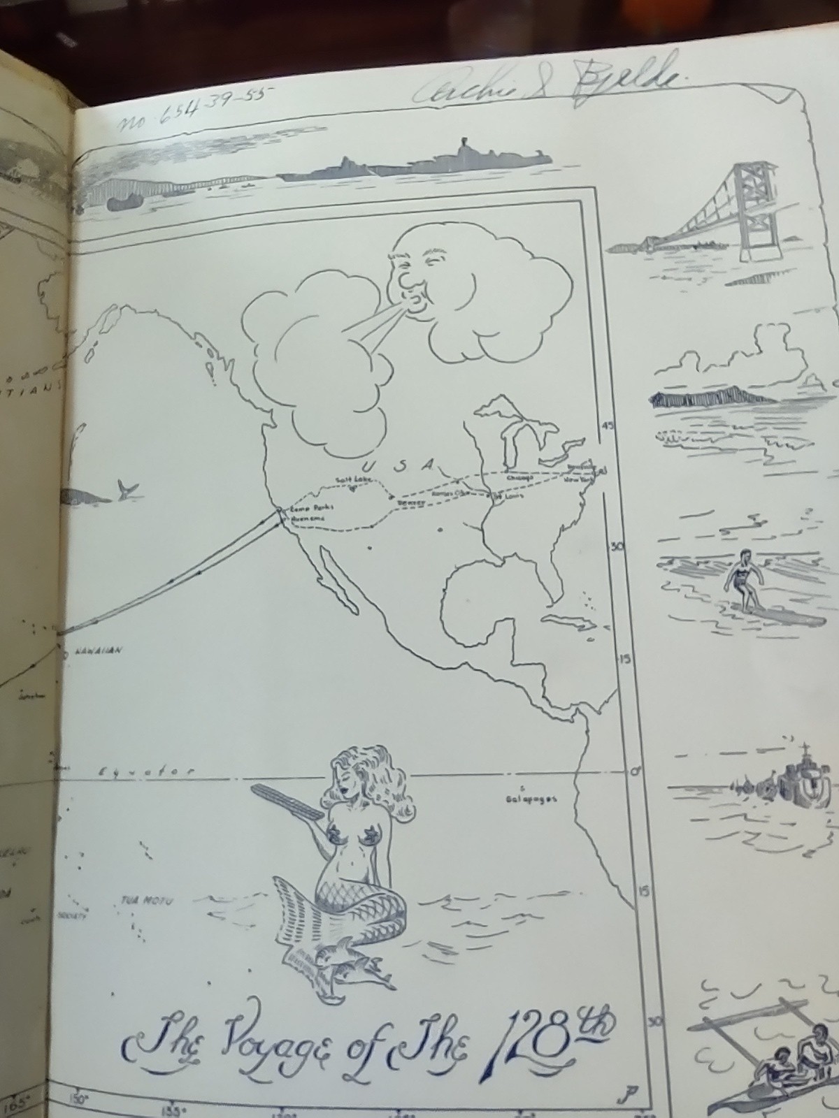 128th USN Construction Battalion Cruise Book Pontoon Yearbook 1944-45 SEABEES 