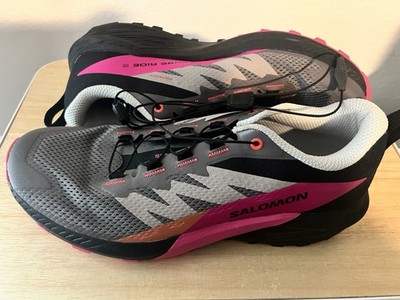 Salomon Sense Ride 5 Trail Shoes for women in Plum Kitten / Black / Pink Glo.