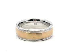 Sterling Silver 14K Gold 7.8mm Milgrain Edge Band Ring