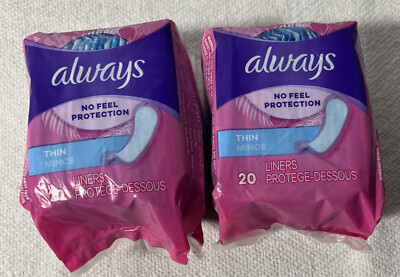 Always Thin Daily No Feel Protection Travel Sized- 20Ct Lot of 2= 40 Total