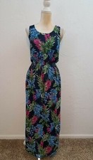 ONE CLOTHING SZ SMALL BLUE TROPICAL FLORAL CHIFFON LONG DRESS ELASTIC WAIST