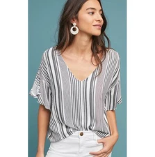 MICHAEL STARS Striped Ruffle Shirt Sleeve Boho Style Shirt Size XS