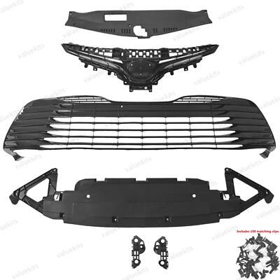 8PC For Camry LE 2018-2020 Bumper Radiator Cover Upper Lower Grille Mesh Kit