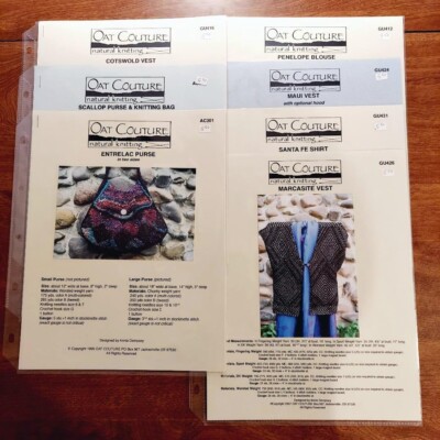 Lot of 7 Knitting & Crochet Oat Couture Purse Vest Blouse Shirt Bag Patterns