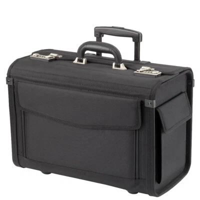 Aktenkoffer Trolley Pilotenkoffer Laptop 2 Rollen Koffer Schwarz 46 cm Bowatex