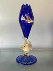 VIntage Venetian - Murano ART Glass Cobalt Dolphin Small  Vase