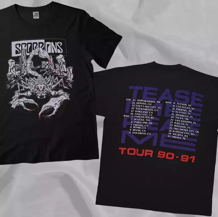 Scorpions Band Tease Me Please Me 1990 1991 Tour Black 2 Sided T