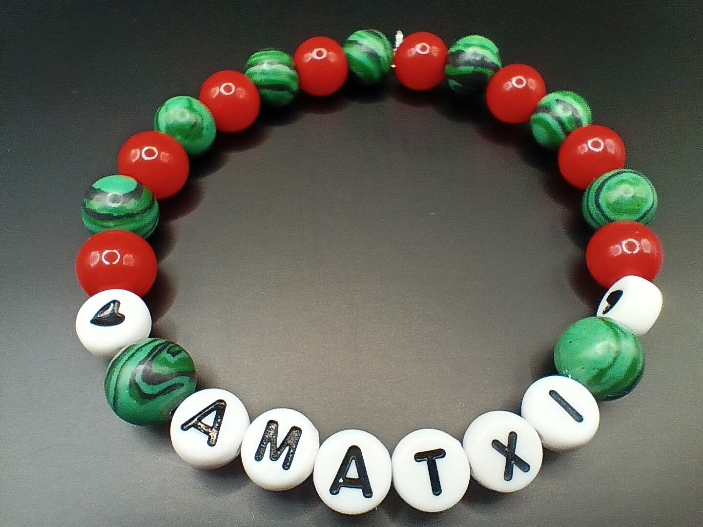 Bracelet pierre naturelle corail de prestige et malachite véritable, taille T17/8