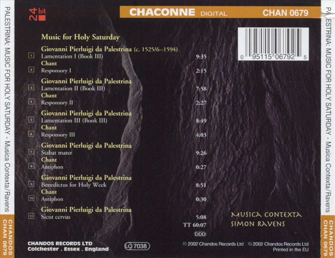 MUSICA CONTEXTA PALESTRINA: MUSIC FOR HOLY SATURDAY NEW CD