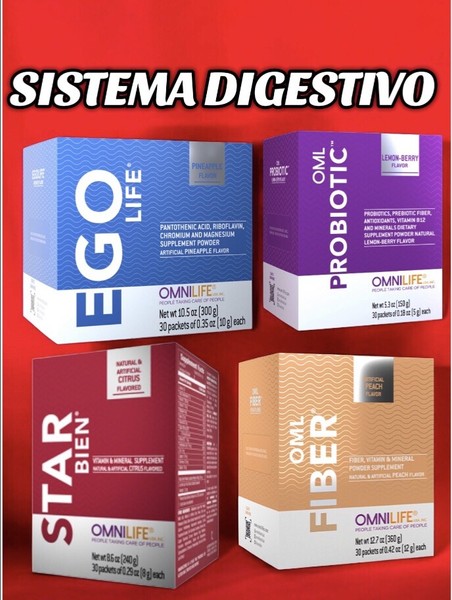 Sistema Digestivo OMNILIFE 1 Caja Fibra, 1 Estrella Bien, 1 Ego Life, Probiótico OML