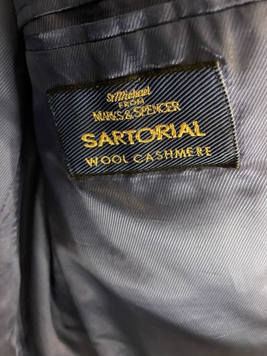 St Michael Vintage M&S Wool Cashmere Suit Jacket Size 42 Short Blue Pinstripe - Picture 13 of 15