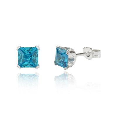 Orecchini A Perno In Argento Sterling Con Zircone Cubico Acquamarina 5mm - Fatti A Mano UK, Con Confezione Regalo - Borchie Delicate - 2