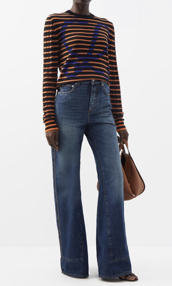 BNWT LOEWE Anagram Logo High Rise Flared Logo Denim Jeans Size FR 40 UK 12