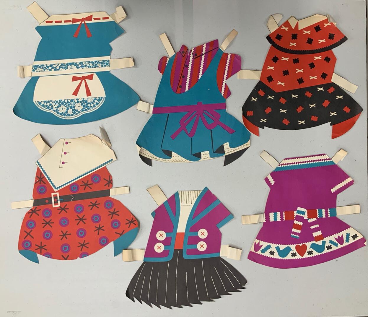 Lot of vintage paper doll clothes 6 Pieces 12