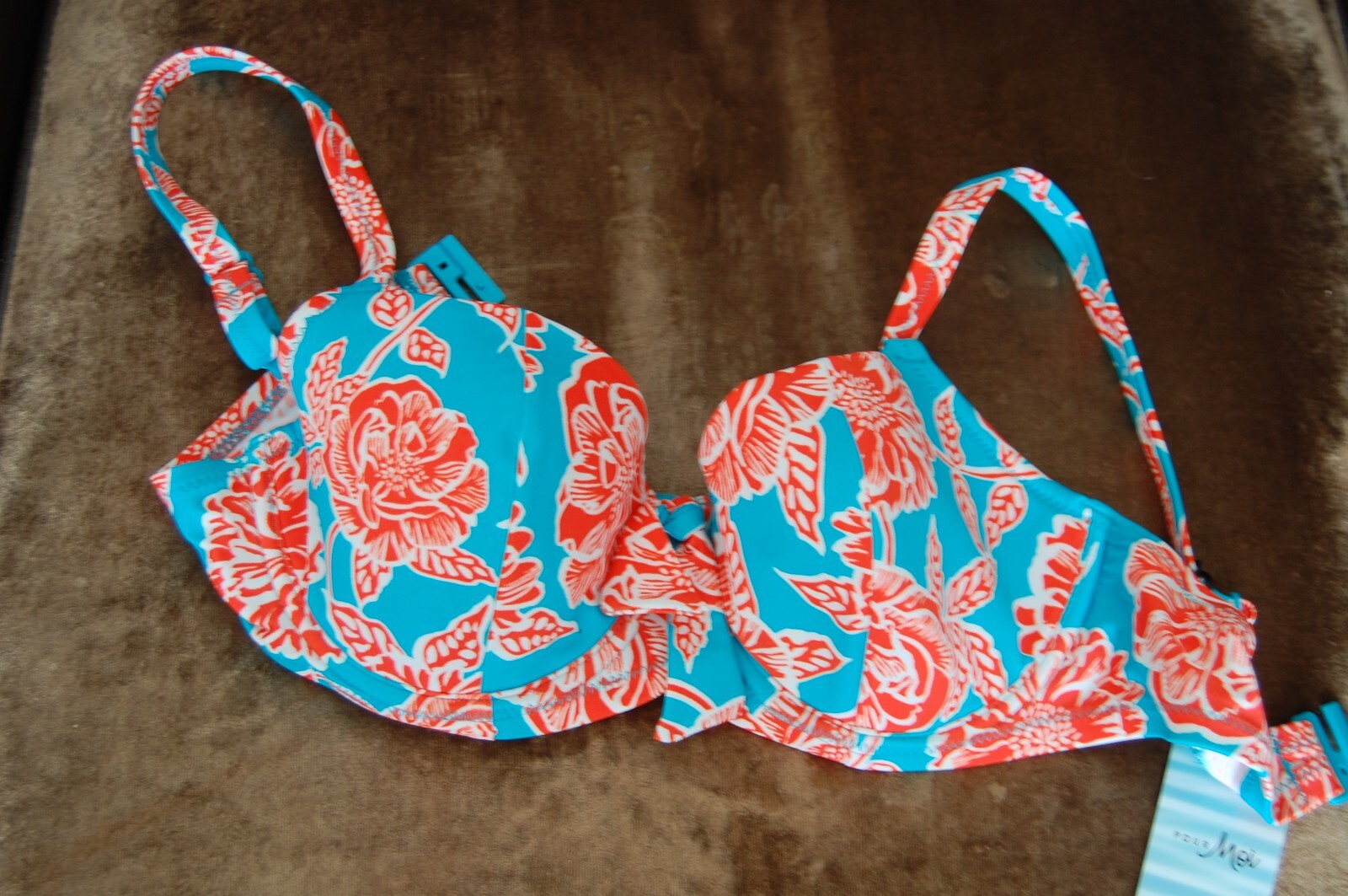 Pour Moi Big Sur Sweetheart Underwired Bikini Top Turq/Orange UK 32DD BNWT