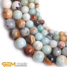 Natural Faceted Colorful Amazonite Gemstone Round Beads DIY Strand15" 4/6/8/10mm