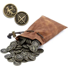 CM Metal Coins and Pouch for Tabletop RPG Board Games - 100 DND Coins Fantasy