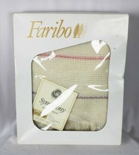Faribault Faribo Woolen Mills SYMPHONY Afghan Fringed Throw Cream Stripe 50x60