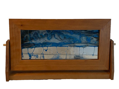 Exotic Sands Moving Flowing Sand Picture Ocean Blue Waves in Wood Frame 6''x12''