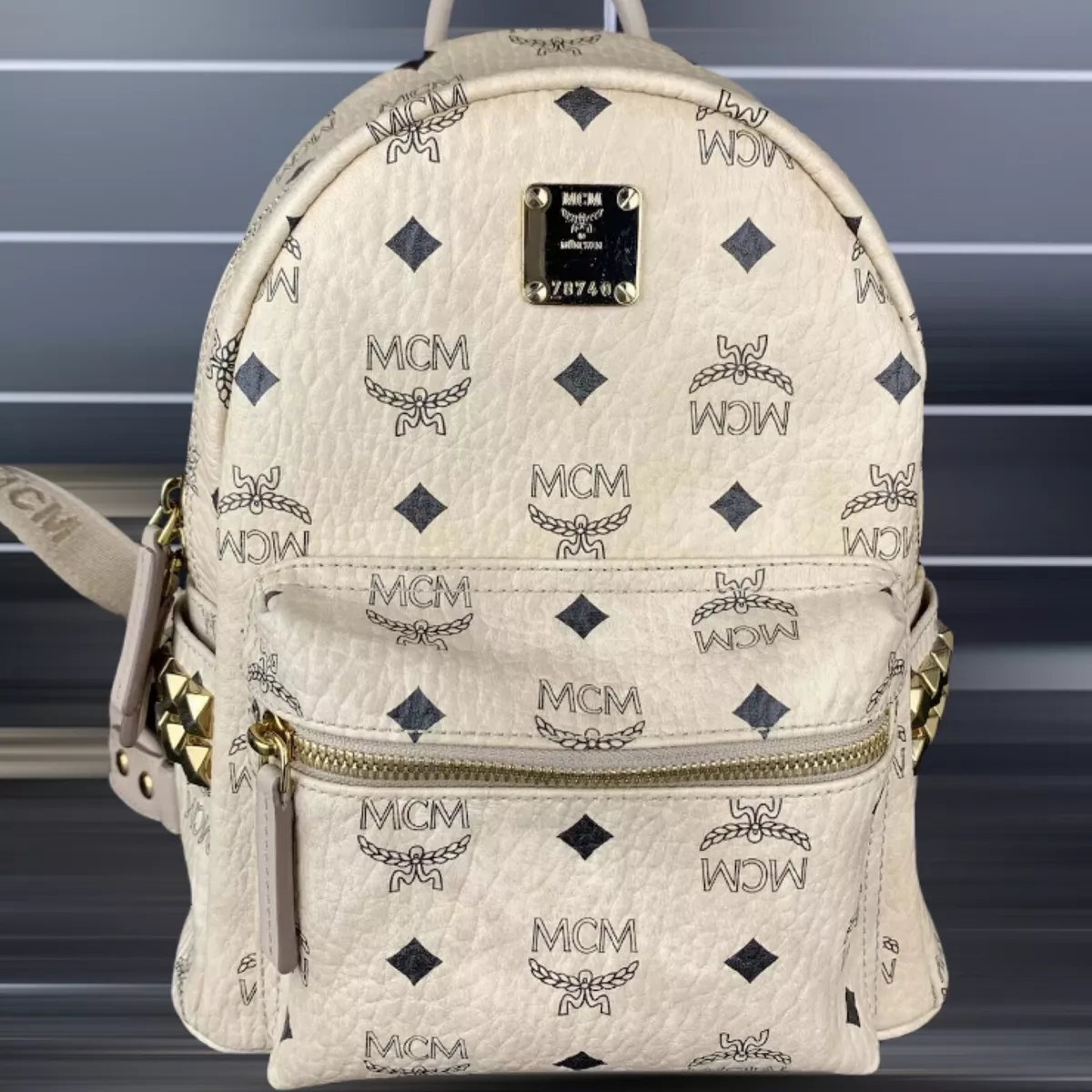 MCM Stark Classic Visetos Canvas Backpack Beige