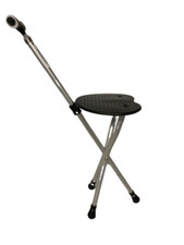 Folding Portable Walking Stick Seat Adjustable Aluminium Cane Chair Stool Torch