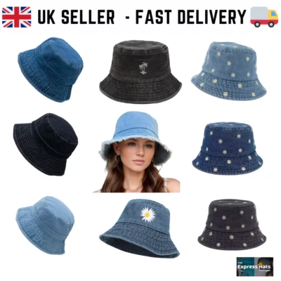 Fidra Denim Bucket Hats 100% cotton, Summer Festival Summer Bucket hats