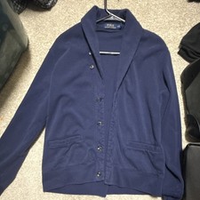 Polo Ralph Lauren Men's Navy Blue Knit Cardigan Sweater Shawl Collar M