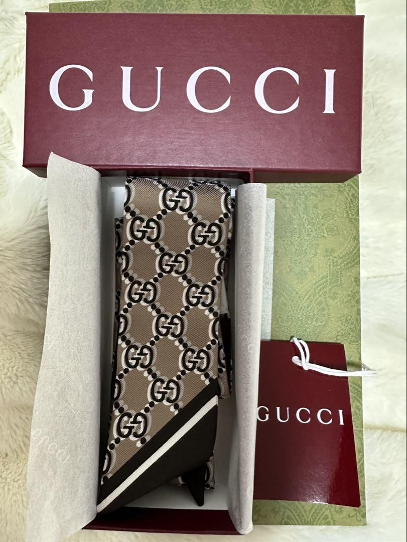 Gucci GG Logo Silk Bow Scarf Japanese Luxury Fashion Accessory  