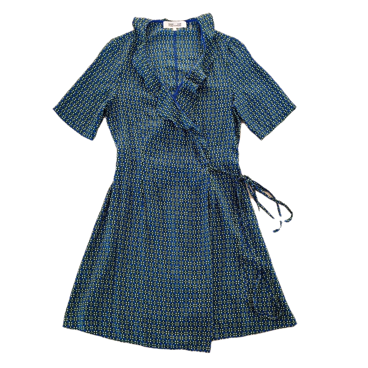 Diane von Furstenberg Savilla Wrap Dress Sz 10 Blue Silk Ruffle