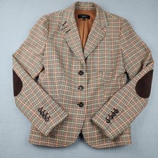 Talbots Blazer Womens 4 Beige Houndstooth Wool Blend Elbow Patch 3 Button Jacket