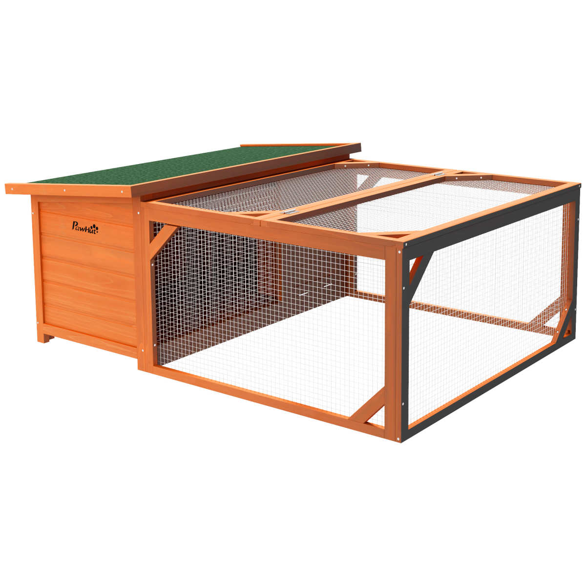 B&Q - Rabbit HutchGuinea Pig Hutch Outdoor With Run & Open RoofOrange - Image 2