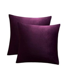 Luxury Velvet Throw Pillow Covers 18x18 Set 18"x18", Set of 2 Eggplant Purple