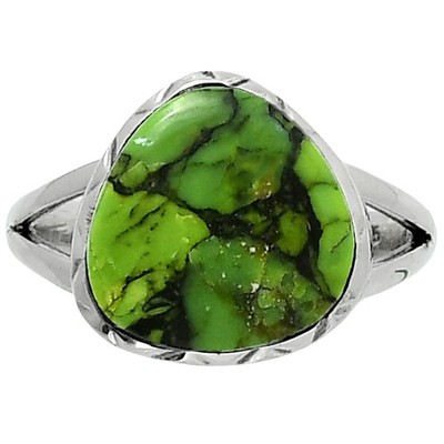 Premium Green Matrix Turquoise 925 Sterling Silver Ring s.8 Jewelry R-1074