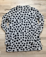 LOFT Petites Women  s Gray/Black Heart Print Knit Mock Neck Pullover Sweater SP