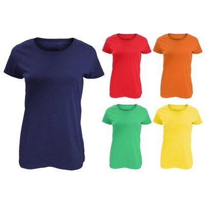 Damen-T-Shirt Uni Kurzarm 100 % Baumwolle Rundhalsausschnitt Passform Sommer Oberteil