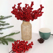 1/5/15x Red Berry Picks with Hawthorn Red Berries Branches Artificial Home Decor