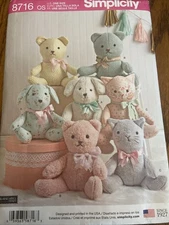 Plush Toys Sewing Pattern, Dog Bear Cat, Elaine Heigl (14" Tall) Simplicity 8716
