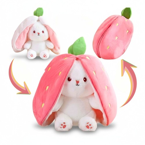 Reversible Strawberry Bunny Plush Toy Soft Polyester Kids Easter Basket Stuffer