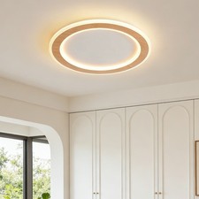 Deckenlampe Rund Holz Lampe Wohnzimmer Beleuchtung Unterputzmontage Dimmbar 