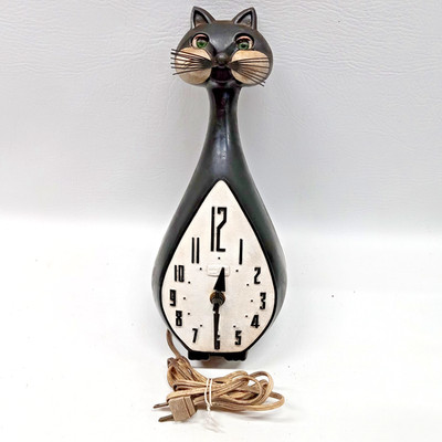 RARE VINTAGE SPARTUS USA HERE KITTY KITTY CAT CLOCK