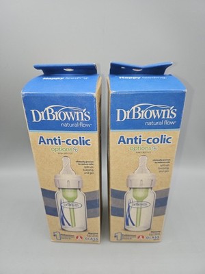 Lot of 2 Dr Browns Natural Flow Options+ Narrow Glass Baby Bottle 4oz Container