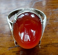 vintage 925 STERLING SILVER carnelian red stone modernist ring size S -339