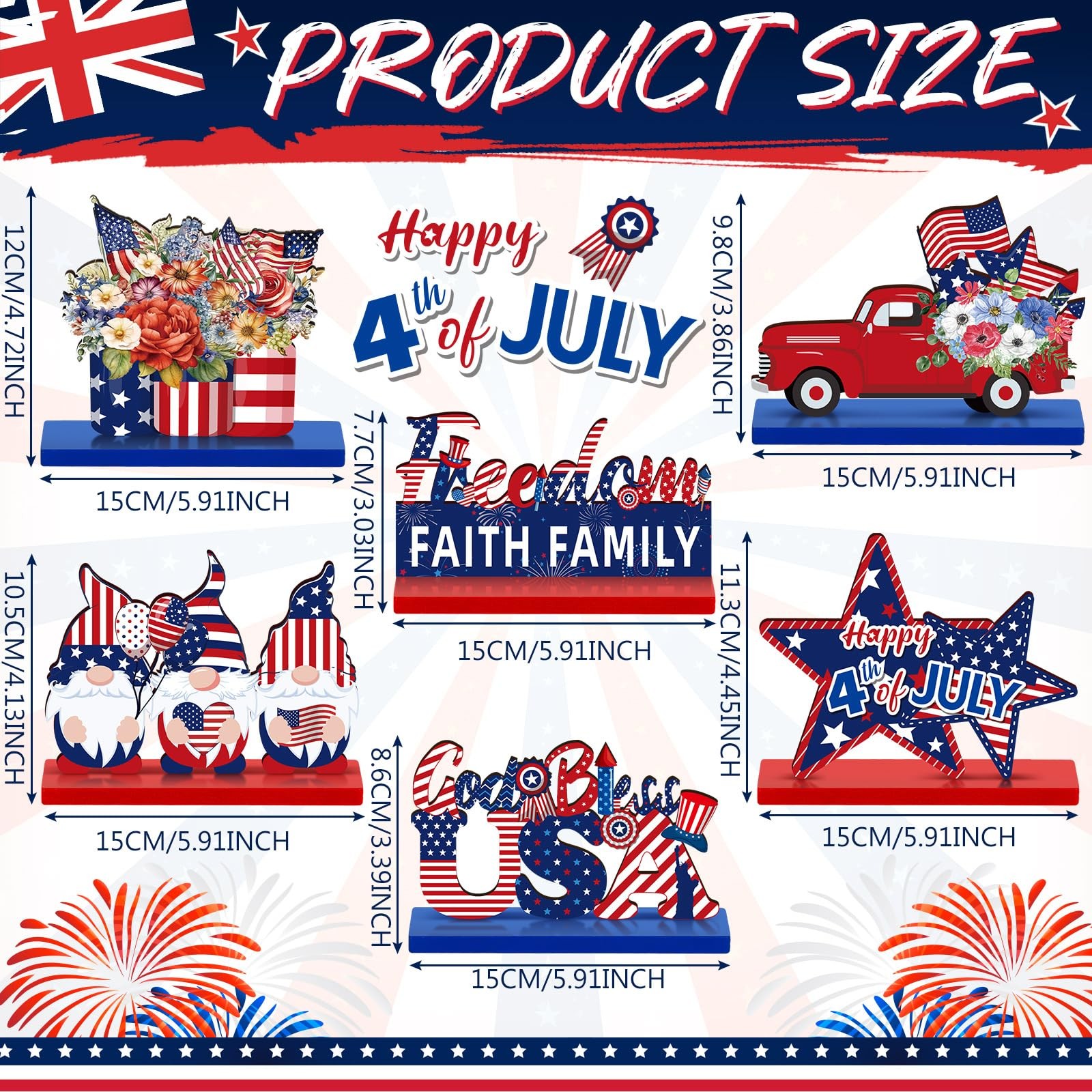 как выглядит 6 Pcs 4th of July Wooden Table Decor Patriotic Table Centerpiece Sign Indepen... фото