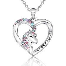Cute You Are Magical Crystal Unicorn Heart Pendant Necklace Xmas Birthday Gift