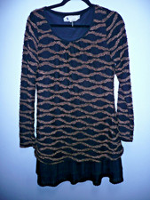 a'reve Womens Brown/Black Tiered Knit Dress Sz M